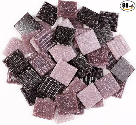 2cm (3/4") Square Vitreous Glass Mosaic Tiles for Crafts Bulk, 1 LB Colorful Mix Quartz Glass Tiles for DIY Art Crafts Kit Adult Kids and Home Deco (Purple Mix)