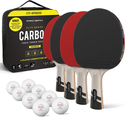 PRO SPIN Ping Pong Paddles - Professional Level Table Tennis Rackets with Carbon Fiber for Superior Control | 7-Ply Blade, Premium Rubber, 2.0mm Sponge | Includes Protector Case