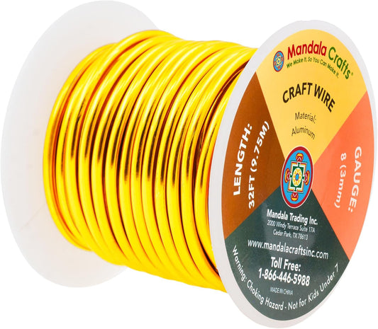 Mandala Crafts 8 Gauge Anodized Aluminum Craft Wire for Jewelry Making - 32 FT Colored Flexible Light Gold Wire - Bendable for Bonsai Armature Crafting Sculpting - Crafty Corner
