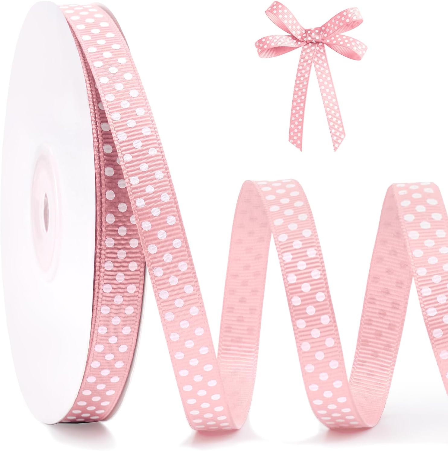 Polka Dot Grosgrain Ribbon 3/8 Inch, 25 Yards Spool Pink and White Dot Craft Ribbon for Christmas Gift Wrapping DIY Crafts Hair Bows Wedding Party Decor Sewing and Home Decoration - Crafty Corner