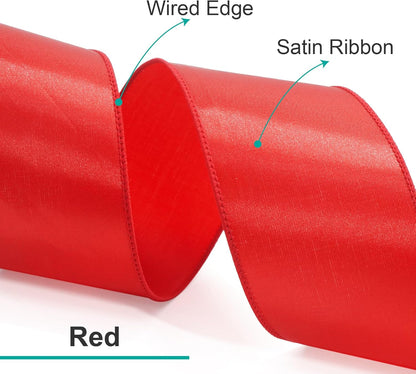 CT CRAFT LLC Satin Wired Ribbon 2.5 Inch x 20 Yards Red for Christmas Home Décor Gift Wrapping Tree Topper Bow Wreath DIY Crafts, - Crafty Corner