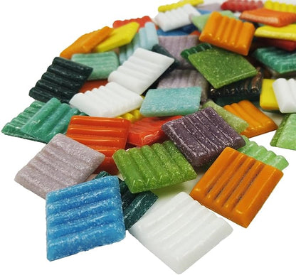 Mosaic Tiles, Glass Mosaic Pieces, 2x2cm Wavy Square Sparkling Tiles, Mosaic Kits, Glass Mosaic Tiles for Crafts DIY Art, Frames, Vases Filler, Home Decor, 410g/14.5oz (Mixed Color)