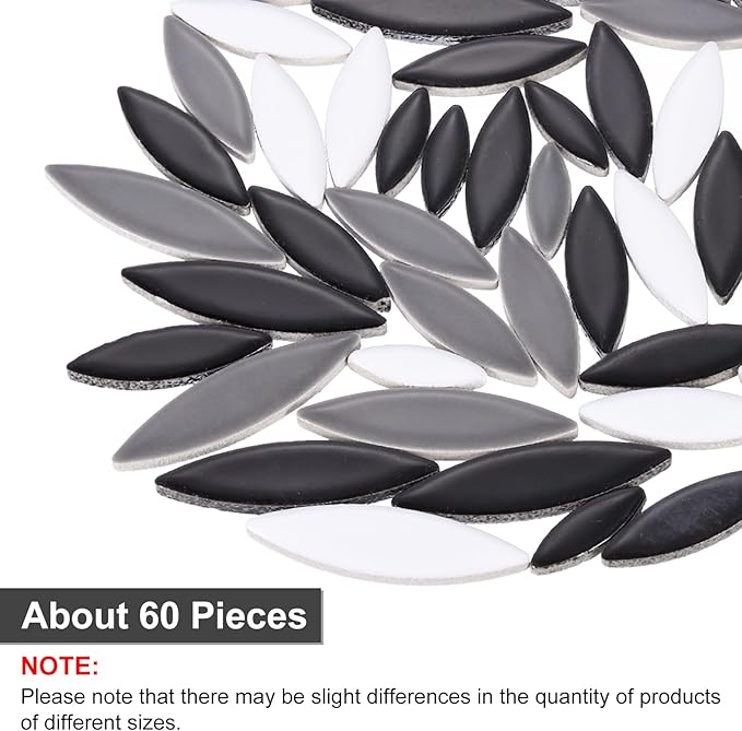 uxcell Ceramic Mosaic Tile, About 200g Teardrop Leaf Tile Mosaic Block for Handicrafts Artwork, Black/White/Gray