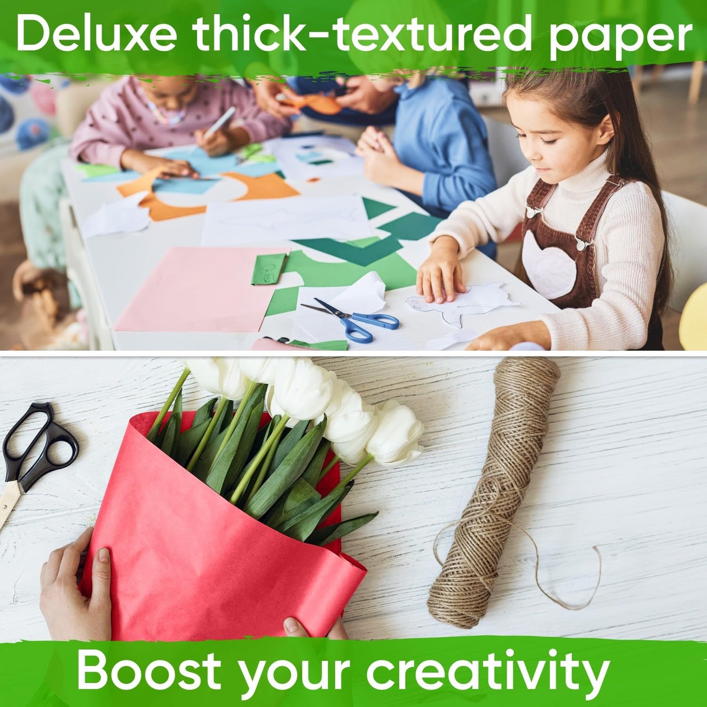 12" x 1200" (100 ft) Pack of 10 Rolls USA-Made Multi-Color Kraft Paper Rolls, 45 lbs/66 GSM – Colored Kraft Paper for Packing, Crafts, DIY Projects, Gift Wrapping – Non-toxic, Safe for Kids