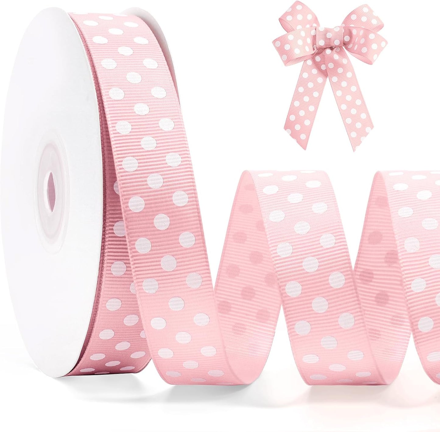 Polka Dot Grosgrain Ribbon 3/4 Inch, 25 Yards Spool Pink and White Dot Craft Ribbon for Christmas Gift Wrapping DIY Crafts Hair Bows Wedding Party Decor Sewing and Home Decoration - Crafty Corner
