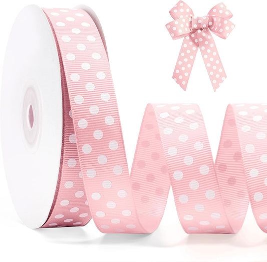 Polka Dot Grosgrain Ribbon 3/4 Inch, 25 Yards Spool Pink and White Dot Craft Ribbon for Christmas Gift Wrapping DIY Crafts Hair Bows Wedding Party Decor Sewing and Home Decoration - Crafty Corner