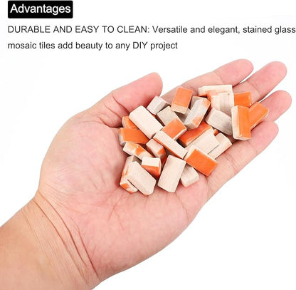 MECCANIXITY 200g Ceramic Mosaic Tiles for Crafts Bulk, Rectangle Orange Ceramic Tiles for Mosaic Kits Garden Stepping Stone Cup Mat