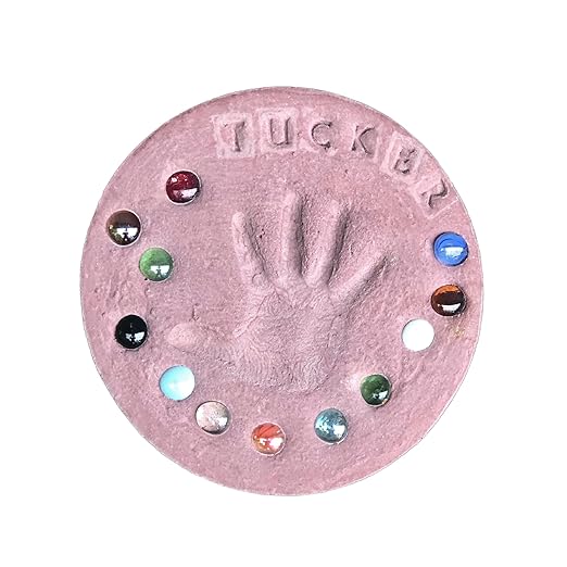 DIY Stepping Stone Kit with Color Pigment, Handprint Stepping Stone, Mother's Day Gift, Footprint Stepping Stone (10 Inch + Stamp Set, Red)