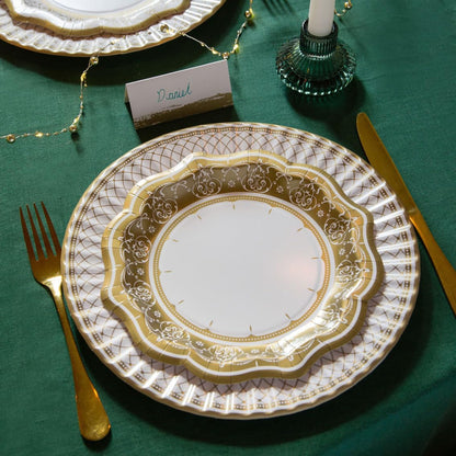 Talking Tables 24 x Gold Disposable Paper Party Plates in 3 Styles, Strong and Sturdy Elegant Scalloped Design Recyclable Dishes for Christmas, Birthday Weddings, Anniversary 9inch
