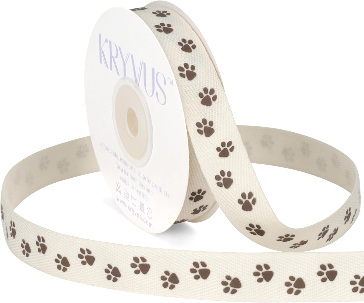 Paw Print Ribbon - 5/8 Inch x 12 Yards Natural Twill Tape Ribbon, Cotton Herringbone Ribbons for Gift Wrapping, Crafts, Dog Party Supplies, DIY Decoration - Crafty Corner