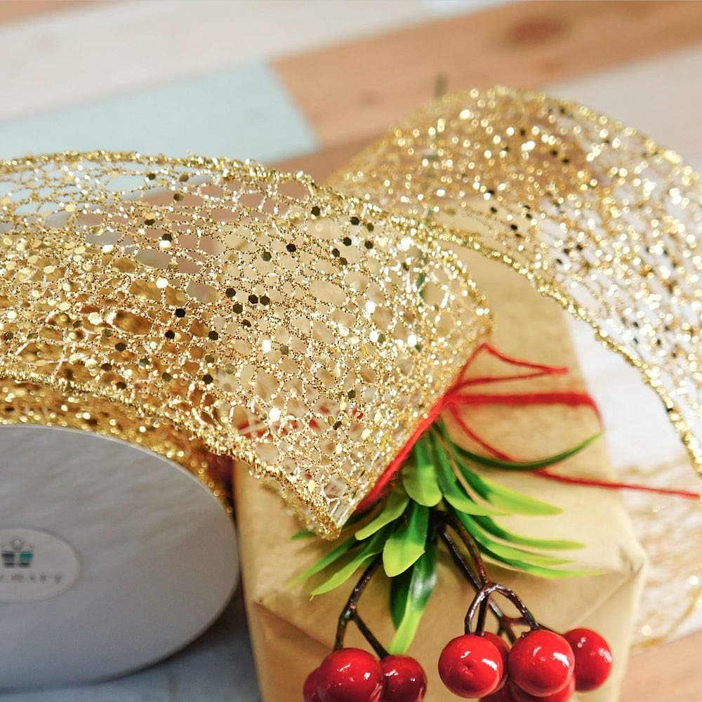 CT CRAFT LLC Sparkling Glitter Mesh Wired Ribbon 2.5" x 10 Yards Gold for Christmas Home Decor Bow Gift Wrapping DIY Crafts Wreath - Crafty Corner