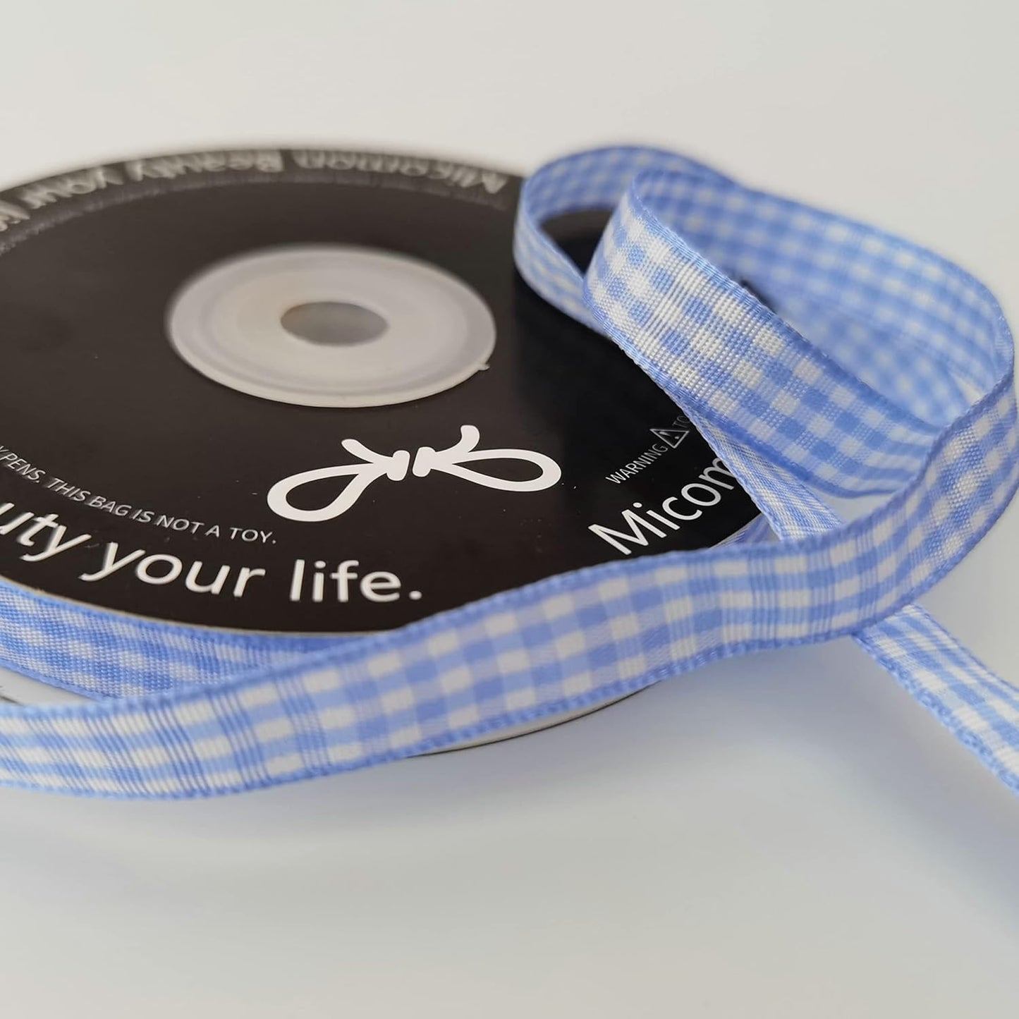 Light Blue Gingham Plaid Checked Ribbon 25 Yard Each Roll 100% Polyester (3/8", Lt.Blue) - Crafty Corner