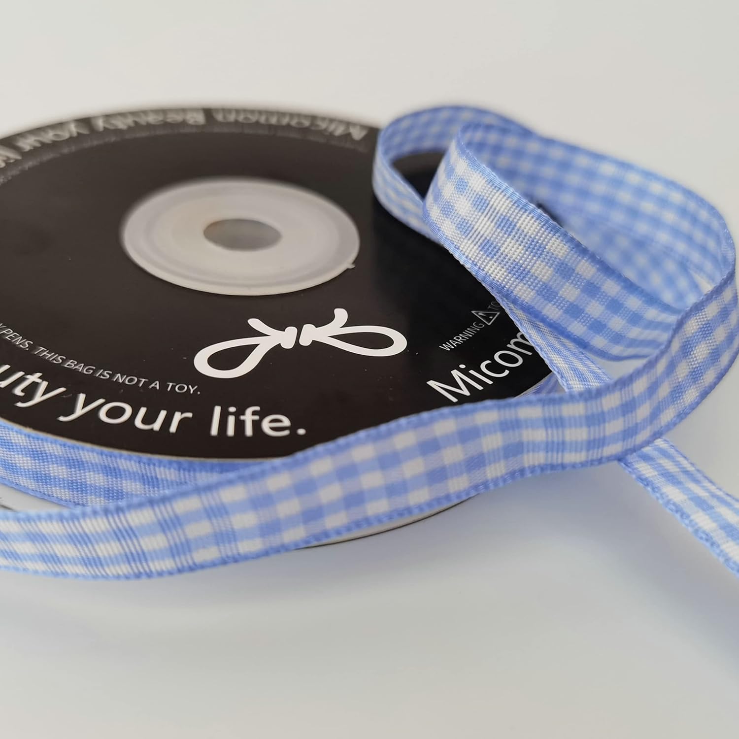 Light Blue Gingham Plaid Checked Ribbon 25 Yard Each Roll 100% Polyester (3/8", Lt.Blue) - Crafty Corner