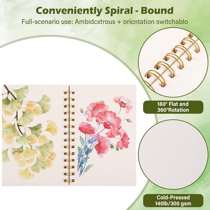 2-Packs 5"x7.5"Spiral Watercolor Paper Pad - 30 Sheets 140lb/300g Acid-Free Artist Paper | Tear-Line Perforated Pages for Framing & Mixed Media |Watercolor, Art Journaling (Adults, Students, Travel)