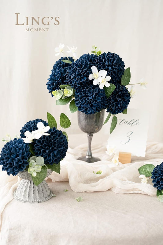 Ling's Moment Navy Blue Dahlia Foam Artificial Flowers Real Touch Faux Fake Flower For Home Decor Graduation Baby Shower Decorations Outdoors Party Favors Wedding Gifts Centerpieces Arrangements 25pcs