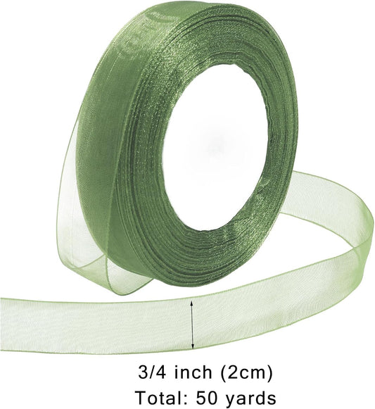 Ribbon for Gift Wrapping 3/4 inch Sage Green Sheer Organza Ribbon for Flower Bouquet Tulle Thin Chiffon Ribbons for Wedding Invitations Christmas Halloween Presents Decorations Crafts 50 Yards - Crafty Corner
