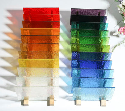 Lanyani 26 Sheets Transparent Stained Glass Sheets Packs for Art Crafts, Textured Bright Color Variety Translucent Cathedral Art Glass Sheets for Mosaic Glass DIY Projects, 4x6 inches