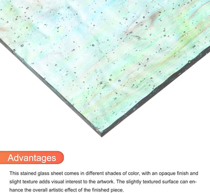 MECCANIXITY 2 Pcs Stained Glass Sheet Mosaic Tile 7.9 Inch x 5.9 Inch Cyan Stained Glass Sheets for Crafts DIY Art Project