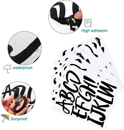 Outus 576 Pieces 8 Sheets Letters Stickers Self Adhesive Vinyl Letter Alphabet Number Stickers Mailbox Numbers Sticker, Decals for Classroom Decor, Sign, Door(Black,4 Inch)