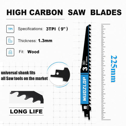 1 Pack 9 inch Reciprocating Saw Blades Set，3 TPI High Carbon Saw Blades for Wood Cutting ，Saw Blades with Organizer Case (1, 3T/9inch)