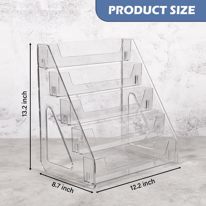 2 Pack Upgraded 5 Tier Acrylic Card Display Stand, Clear Display for Greeting Cards, Sports Cards, Postcards, Stickers & Brochures, Easy Snap-On, Increased Height & Thickness for Better Presentation