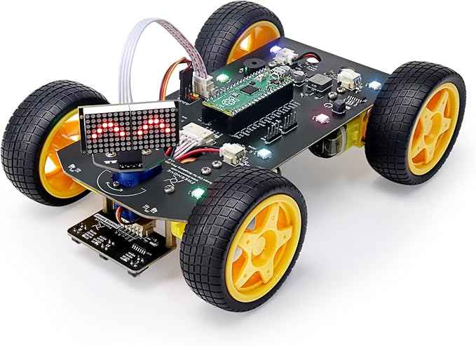 Freenove 4WD Car Kit for Raspberry Pi Pico (Included) (Compatible with Arduino IDE), Dot Matrix Expressions, Obstacle Avoidance, Line Tracking, Light Tracing, Colorful Light