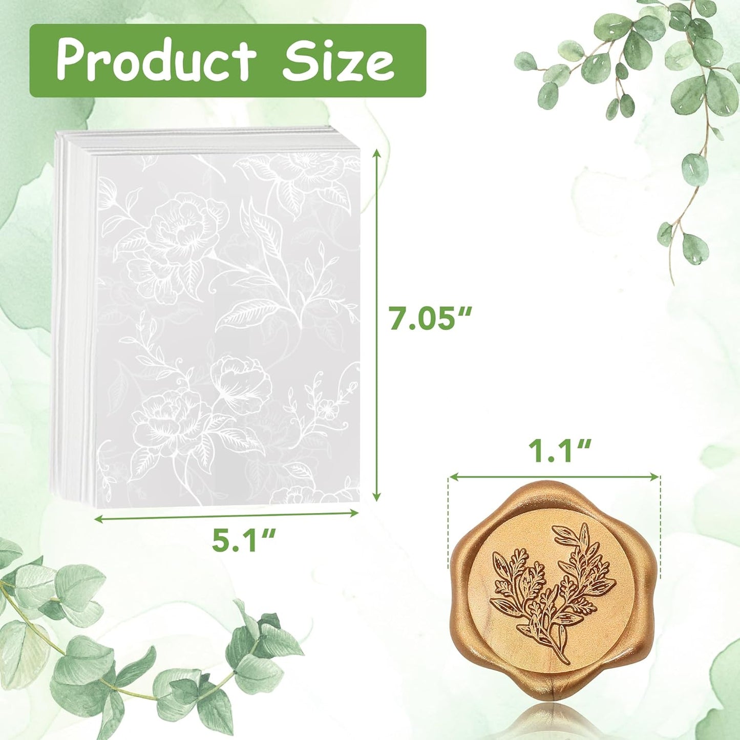 SWANGSA 50 Sets Wedding Invitations Wraps, Vellum Jackets for 5x7 Invitations & Self Adhesive Antique Gold Eucalyptus Wax Seal Stickers for Wedding Bridal Baby Shower Birthday Envelopes (White Rose)