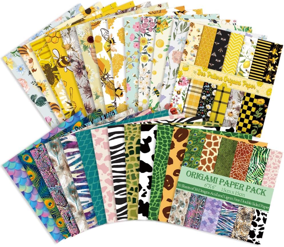 Origami Paper Kit Dobule Sided 100 Sheets 100 Colors 6 Inch Japanese Chiyo Square Easy Fold Arts Crafts DIY Handwork Origami Papers Beginner Animal Fur Bee - Crafty Corner