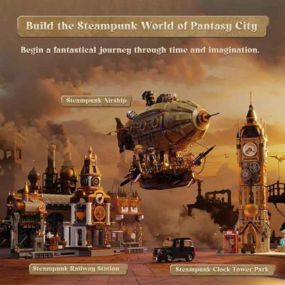 PANTASY Steampunk Airship Model Kit for Adults, Dual-Layer Zeppelin with Gear-Driven Mechanical System, DIY Building Blocks Set, Retro Sci-Fi Construction Toy for Collectors & Display