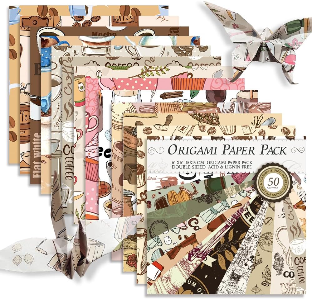 Square Origami Paper 6x6 Double Sided 50 Sheets 50 Colors 70GSM Origami Kit Japanese Chiyo Easy Fold Arts Crafts DIY Handwork Beginner Coffee - Crafty Corner