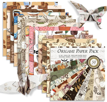 Square Origami Paper 6x6 Double Sided 50 Sheets 50 Colors 70GSM Origami Kit Japanese Chiyo Easy Fold Arts Crafts DIY Handwork Beginner Coffee - Crafty Corner