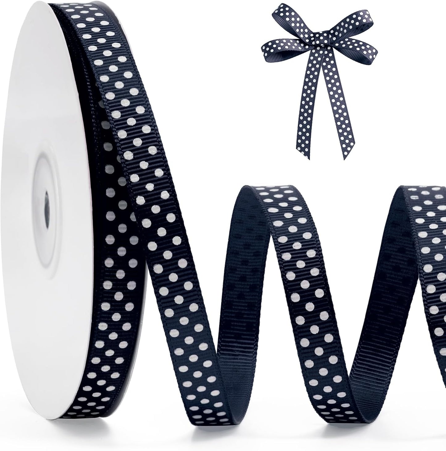 Polka Dot Grosgrain Ribbon 3/8 Inch, 25 Yards Spool Navy Blue and White Dot Craft Ribbon for Christmas Gift Wrapping DIY Crafts Hair Bows Wedding Party Decor Sewing and Home Decoration - Crafty Corner