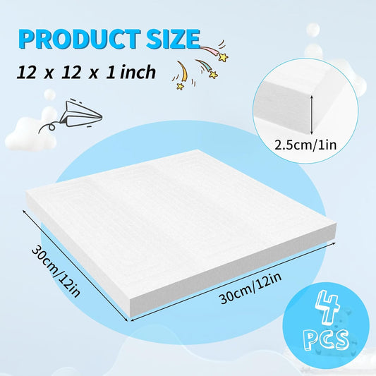 LuckyFoam White 4 Pack 12x12x1 inch Foam Sheets 1 Inch Thick Polystyrene Rectangles XPS Foam Board Craft for Insulating DIY Modeling Art Supplies - Crafty Corner