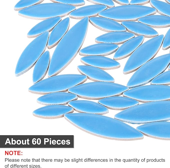 uxcell Ceramic Mosaic Tile, About 200g Teardrop Leaf Tile Mosaic Block for Handicrafts Artwork, Sky Blue