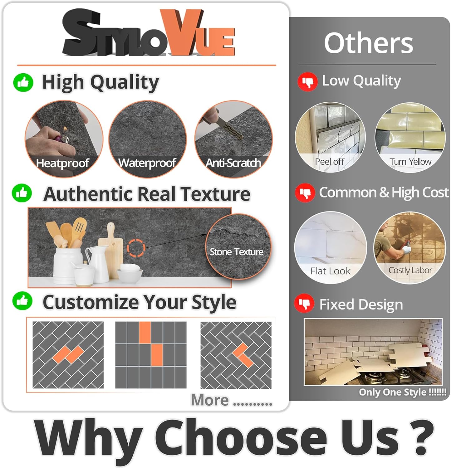 100 Pieces Peel and Stick Backsplash for Kitchen, 3" x 6" PVC Subway Tile 2026 Upgraded Gray Concrete Stone Backsplash Stick on Tile Elevate Kitchen Fireplace RV