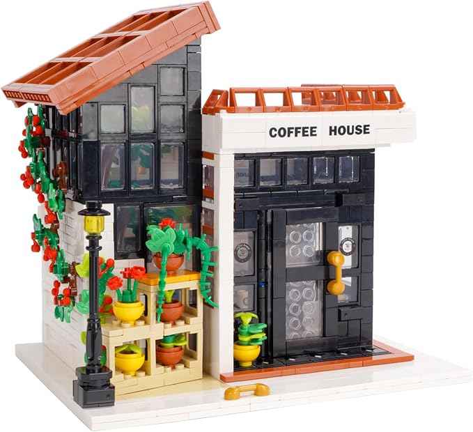 City Coffee House Building Blocks Set, Openable Architecture Model Building Blocks Street View Modern Building Construction Toy, 1512 PCS