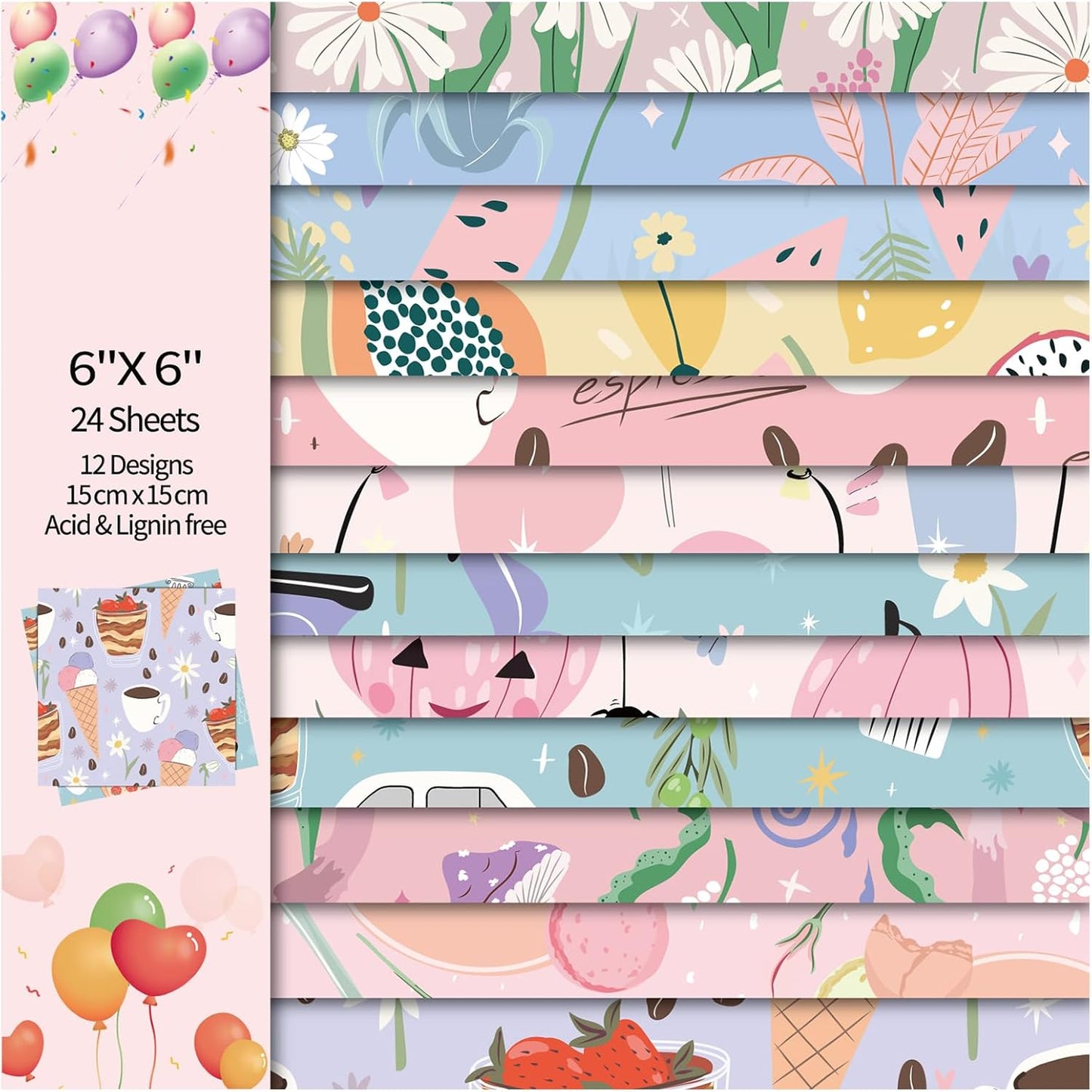 24 Sheets 12 Designs Scrapbook Paper Pad,6"×6” Single-Sided Decopodge Craft Cardstock Paper,Christmas Scrapbooking DIY Decorative Background Cardmaking Supplies.Cartoon - Crafty Corner