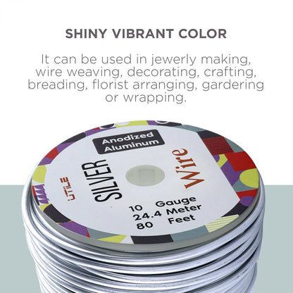 UTILE Armature Aluminum Wire 80 ft 10 Gauge 3.2 mm Anodized Craft Bendable Wire – Sculpting Metal Silver for Bonsai Trees, Clay, Crafts, Plants, Gardening, Beading and Jewelry Making (Silver)