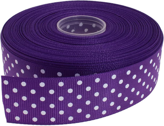 Polka Dot Grosgrain Ribbon 25 Yard Each Roll 100% Polyester (1", Purple) - Crafty Corner