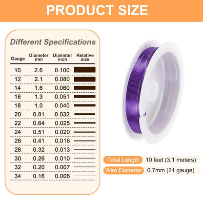 HARFINGTON 10ft Jewelry Wire, 22 Gauge (0.7mm) Brass Craft Soft Metal Tarnish Resistant Copper Beading Wire for Jewelry Making Supplies Crafting, Purple
