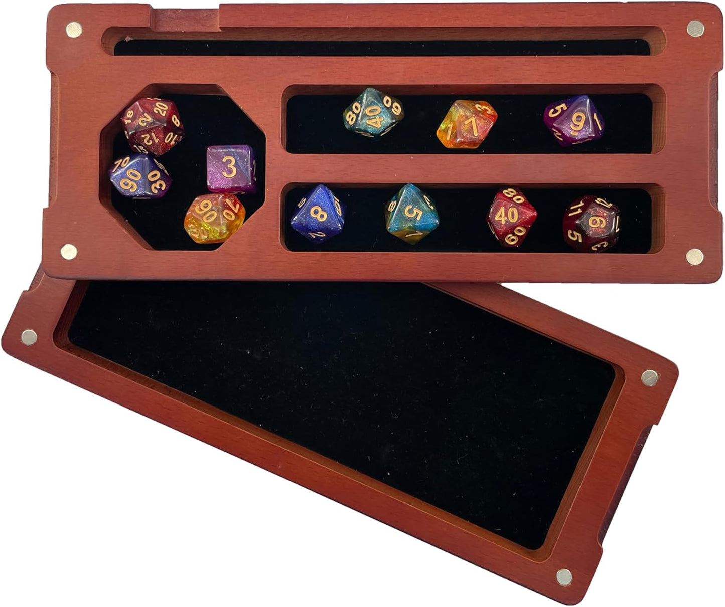 Wooden Dice Box DND Dice Holder 9.5 x 4 Inch Dice Storage Case RPG Dice Rolling Tray Travel Dice Organizer with Felt Lined Magnetic Lid D&D Accessories