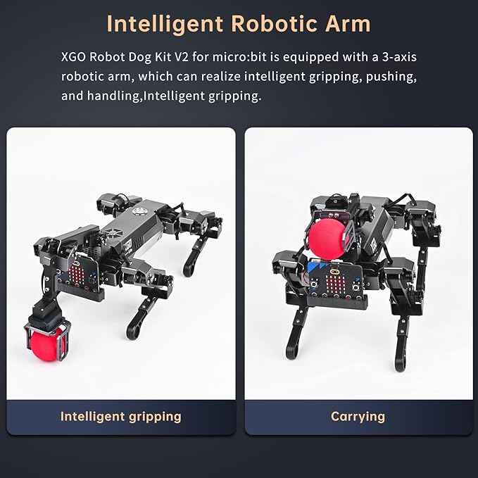 ELECFREAKS microbit Robotic Dog Xgo V2 Kit, 15 Movable Joint DIY Programmable Full Metal Bionic Robot Kit, STEM Educational Project for Open Source Hardware(Without Micro:bit)