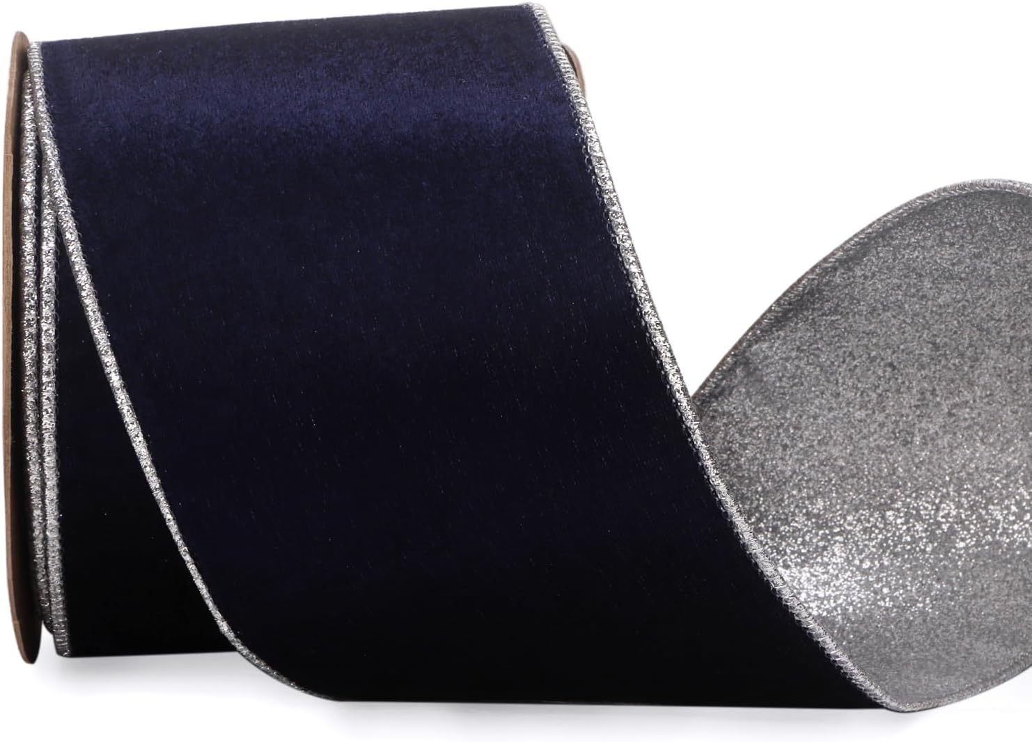 Ribbli Navy Velvet Wired Ribbon 4 Inch Navy Velvet with Silver Glitter Christmas Ribbon for Christmas Tree Decoration Big Bow Gift Wrapping Crafts Wreaths Supplies- 10 Yards - Crafty Corner