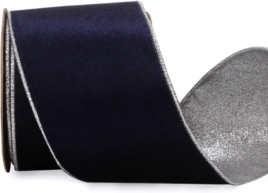 Ribbli Navy Velvet Wired Ribbon 4 Inch Navy Velvet with Silver Glitter Christmas Ribbon for Christmas Tree Decoration Big Bow Gift Wrapping Crafts Wreaths Supplies- 10 Yards - Crafty Corner