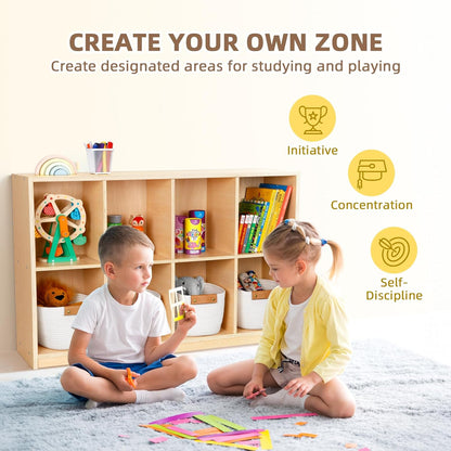 OOOK 8-Compartment Backpack Wooden Storage Cabinet - Kids Toy Storage Organizer - Bookshelf for Classroom, Playroom, Kindergarten, Living Room, Office