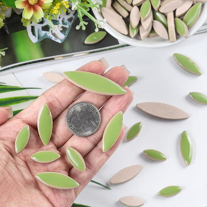Artspac Green Petal Ceramic Mosaic Tiles for Crafts, 200g Flower Tiles Mosaic Pieces for Mosaic Craft Supplies,Garden Art Decor