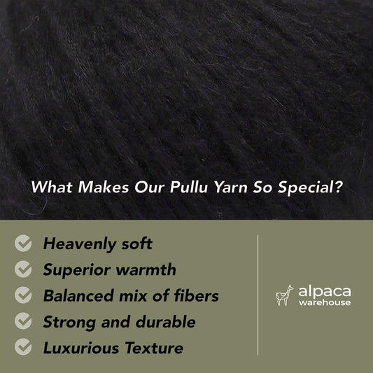 Pullu - Baby Alpaca Merino Wool Yarn Set of 3 Skeins (150 Grams) Worsted Weight - Sourced Directly from Peru - Heavenly Soft and Perfect for Knitting and Crocheting (Black)