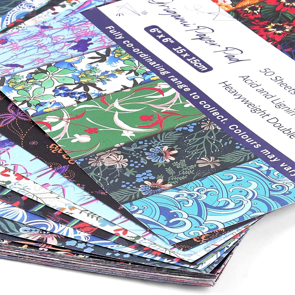 Origami Paper Kit 50 Sheets 6 Inch Square Double Sided Color 50 Vivid Japanese Washi Chiyo Colors for Hand Crafts Origami Paper Arts Creativity Flowers - Crafty Corner