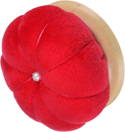 HARFINGTON Wooden Base Needle Pincushions Japanese Style Pin Cushions Round Pin Cushion Needle Holder for Sewing Quilting Needlework DIY Crafts, Red