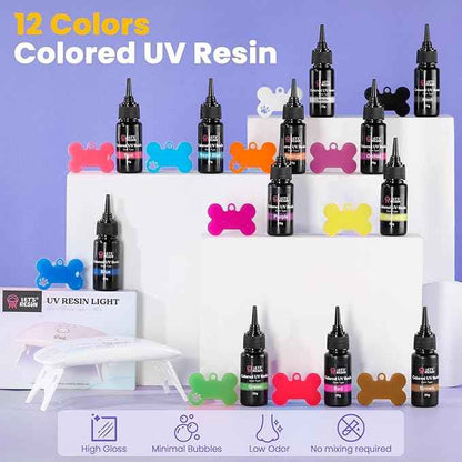 LET'S RESIN All-Inclusive Keychain Making Kit, 12-Color UV Resin with Keychain Molds Silicone, UV Light, 6 Styles Flower and Heart Open Bezels for Resin, Jewelry Making Kit for Beginners, Craft Decor